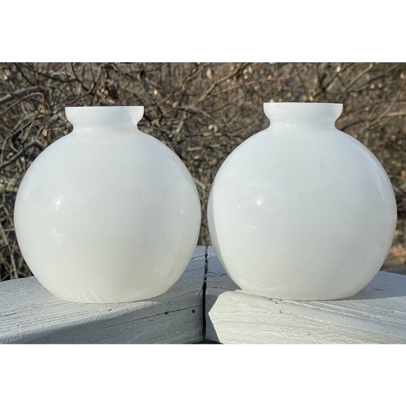 Pair of Vintage White Glass Mid-Century Modern Lamp Shades Round Modernist - Picture 5 of 14
